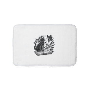 Book Lovers Cat Bookworms Booknerds Halloween Blac Bath Mat