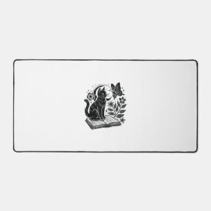 Book Lovers Cat Bookworms Booknerds Halloween Blac Desk Mat