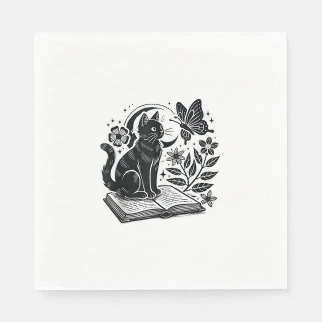 Book Lovers Cat Bookworms Booknerds Halloween Blac Napkin (Front)