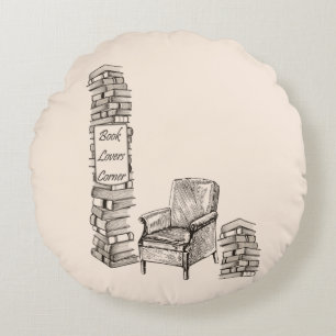 Book Lovers Corner in Linen Round Cushion