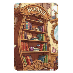 Book Lovers Cute Cartoon Bookshelf with Critters Magnet