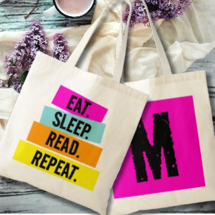 Book Lover's Eat Sleep Read Repeat Monogram Tote Bag