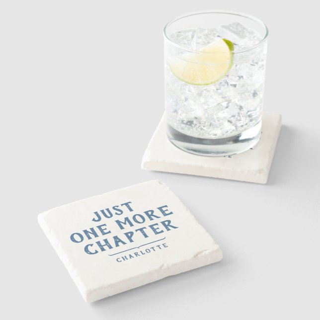 Book Lover's Just One More Chapter Personalised Stone Coaster (Side)