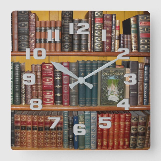 Book Lovers Library Hardcover Edition Books Square Wall Clock (Front)