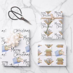Book Lovers Merry Christmas  Wrapping Paper Sheet