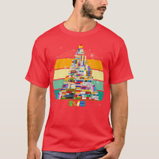 Book Lovers Santa Christmas Tree Lights Xmas Teens T-Shirt