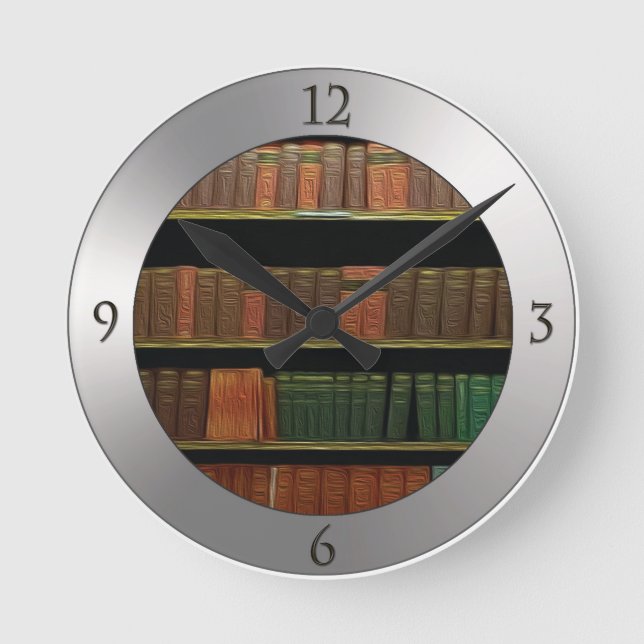 Book Lover's Silver Round Clock (Front)