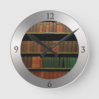 Book Lover's Silver Round Clock