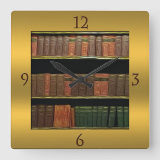 Book Lover's Square Gold Wall Clock