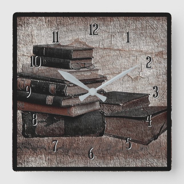 Book Lovers Vintage Square Wall Clock (Front)