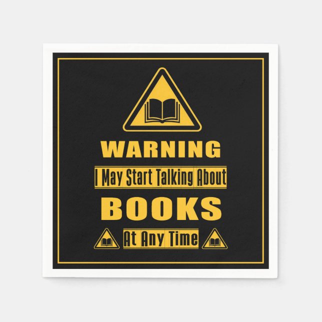 Book Lover's Warning Sign Black Napkin (Front)
