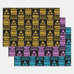 Book Lovers Warning Sign Collection 1 Wrapping Paper Sheet
