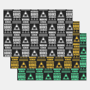 Book Lovers Warning Sign Collection 2 Wrapping Paper Sheet