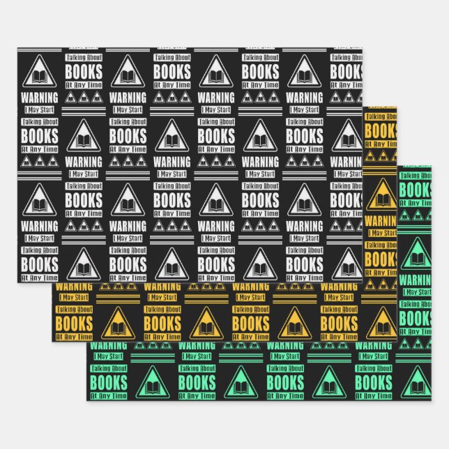 Book Lovers Warning Sign Collection 2 Wrapping Paper Sheet (Set)