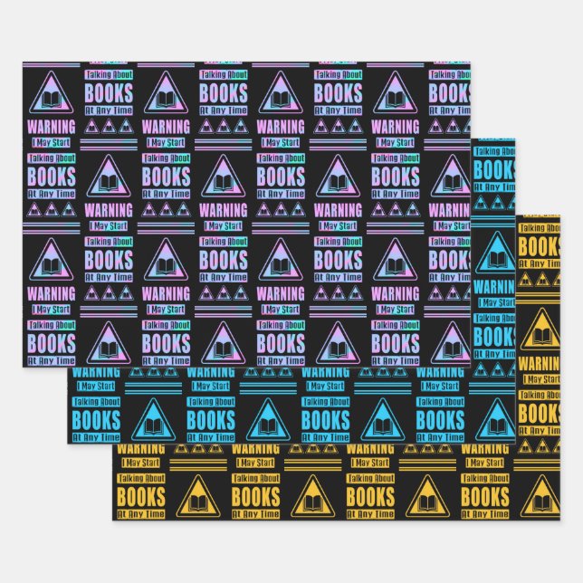 Book Lovers Warning Sign Collection 3 Wrapping Paper Sheet (Set)