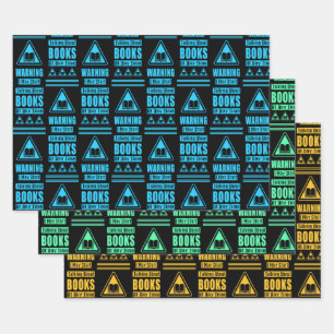 Book Lovers Warning Sign Collection 5 Wrapping Paper Sheet