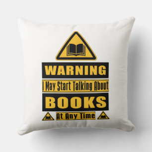 Book Lover's Warning Sign Reversible White Cushion