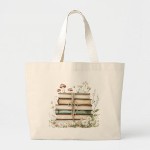 Book Lover's Watercolor Vintage Floral Books Large Tote Bag