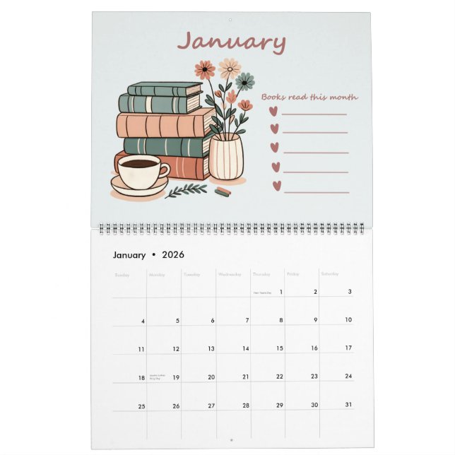 Book Lovers with Book List Calendar (Jan 2026)
