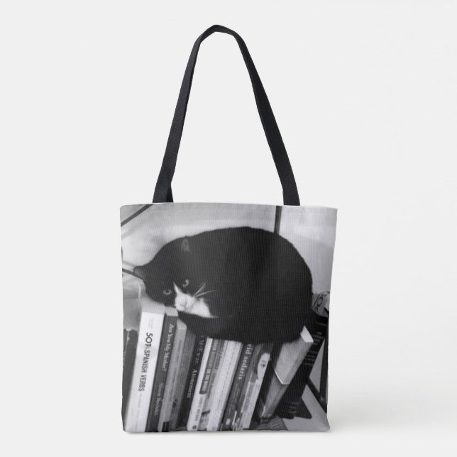 Book-Loving Cat Tote Bag (Back)