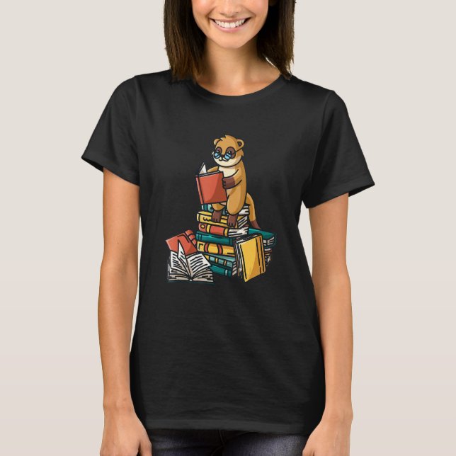 Book Meerkat Sitting On Pile Of Books Book Worm T-Shirt (Front)