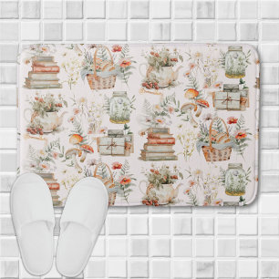 Book Mushroom Floral Whimsical Cottagecore Pattern Bath Mat