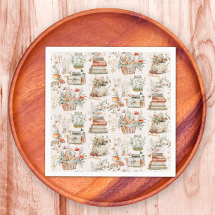 Book Mushroom Floral Whimsical Cottagecore pattern Napkin