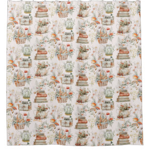 Book Mushroom Floral Whimsical Cottagecore Pattern Shower Curtain
