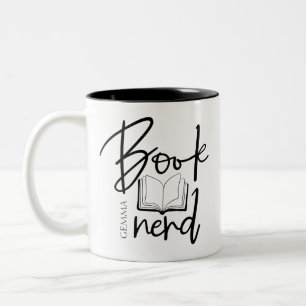 Book Nerd Black Script Funny Book Lover Name Two-Tone Coffee Mug