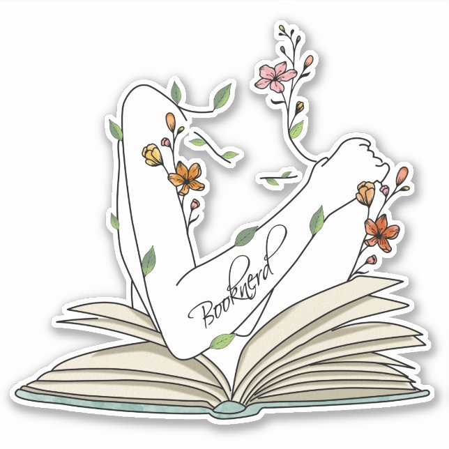 Book nerd delicate wild flowers forearm tattoo (Front)