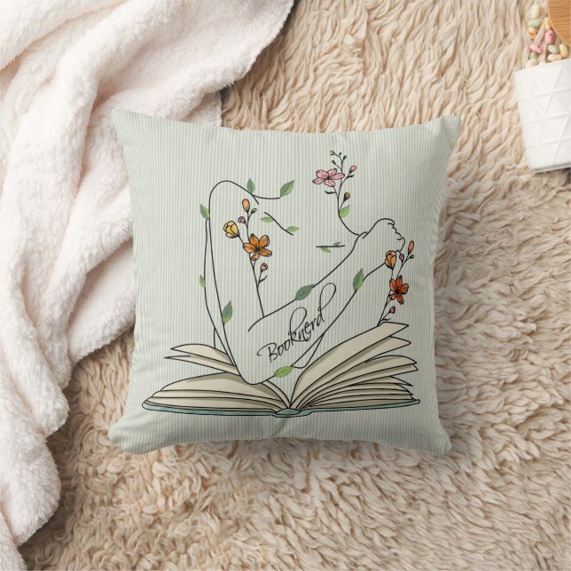 Book nerd delicate wild flowers open book linen cushion (Blanket)