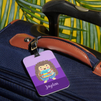 Book Nerd Hedgehog Purple Hues Kid Bag Tag