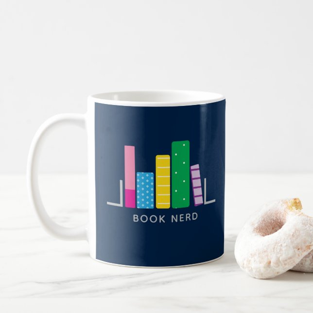 Book Nerd Modern Navy Green Blue Coffee Mug (With Donut)
