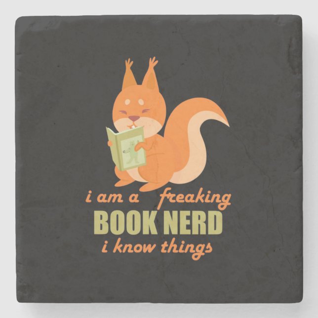 Book Nerd Squirrel Stone Coaster (Front)