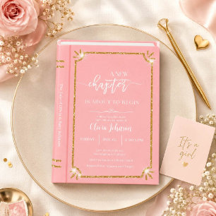 Book New Chapter Begin Baby Girl Shower Invitation