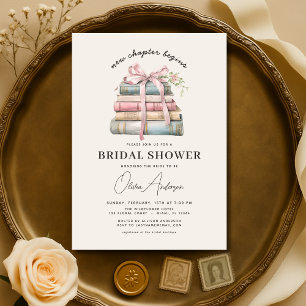 Book New Chapter Begins Pink Bow Bridal Shower Invitation