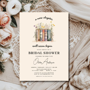 Book New Chapter Begins Wildflower Bridal Shower Invitation