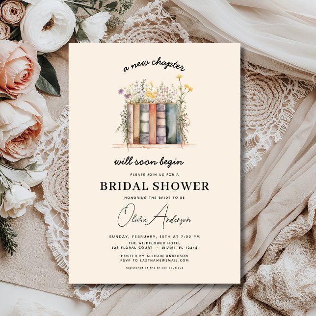 Book New Chapter Begins Wildflower Bridal Shower Invitation (Creator Uploaded)