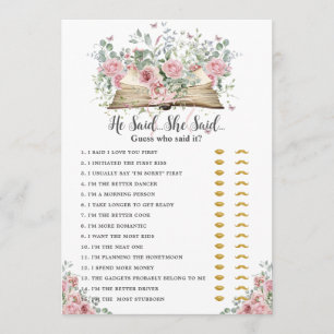 Book New Chapter He Said She Said Bridal Game Card
