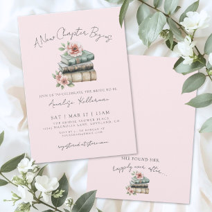 Book New Chapter Pink Floral Bridal Shower Invitation