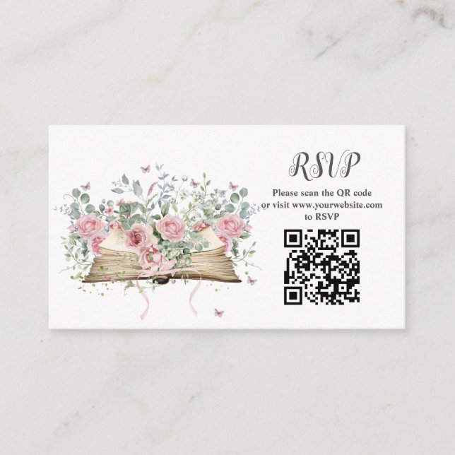Book New Chapter RSVP QR Code Bridal Shower Enclosure Card (Front)