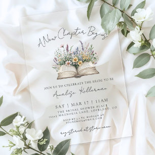 Book New Chapter Wildflower Bridal Shower Acrylic Invitations