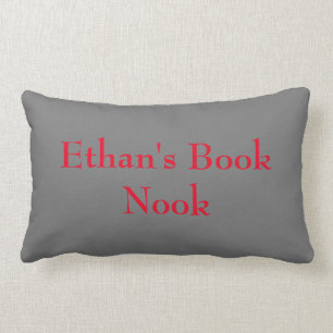 Book nook cushion, gray & red, customizable lumbar cushion
