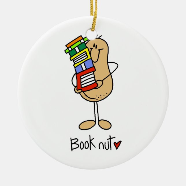Book Nut T-shirts and Gifts Ceramic Tree Decoration (Front)