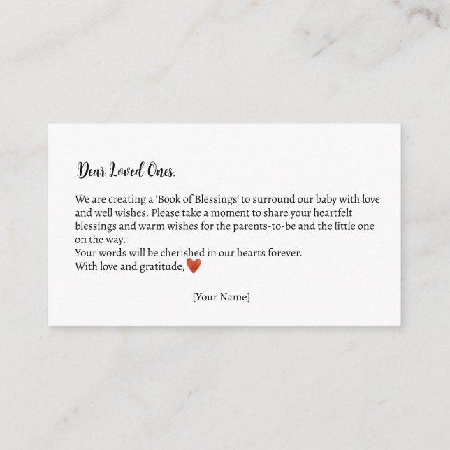 Book of Blessings Autumn Teddy Bear Baby Shower Enclosure Card (Back)