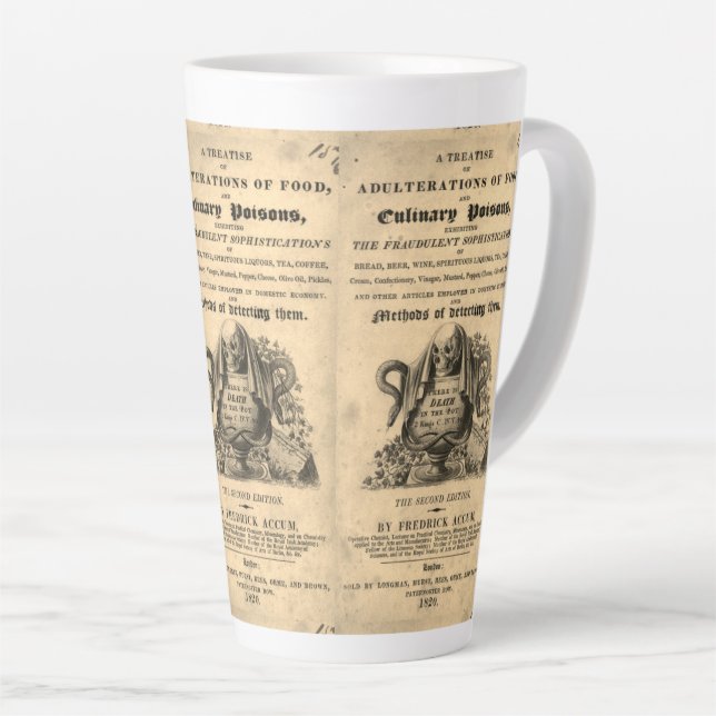 Book of culinary poisons from 1820 antique skull latte mug (Right Angle)