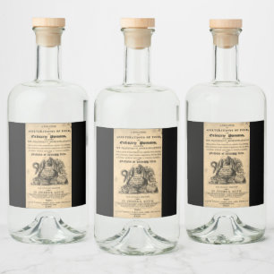 Book of culinary poisons from 1820 antique skull liquor bottle label