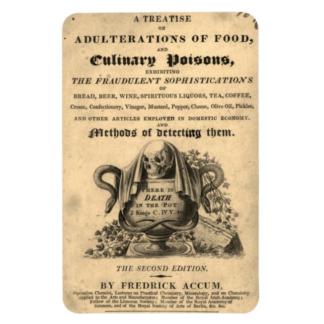 Book of culinary poisons from 1820 antique skull magnet (Vertical)