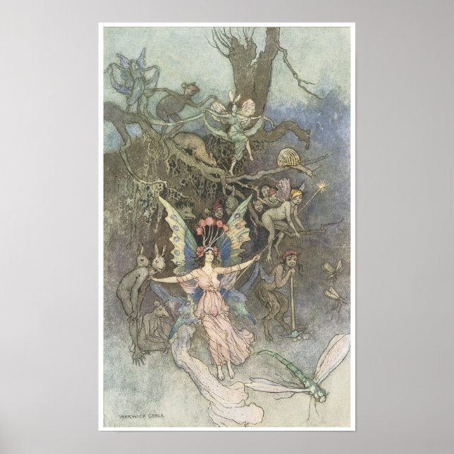 Book of Fairy Poetry, Victorian Era Fairy Painting Poster (Front)