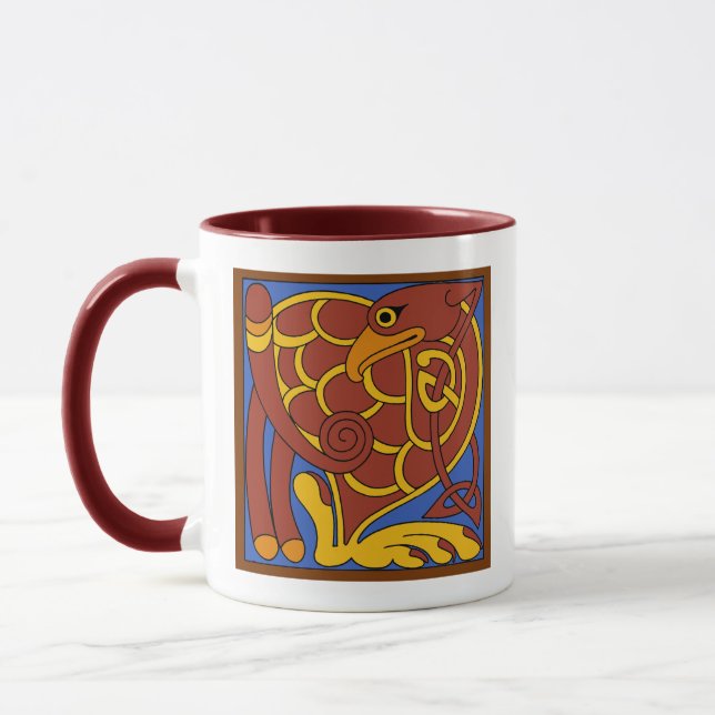 Book Of Kells Celtic Knot Mediaeval Bird Mug (Left)